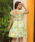 Sweetheart Neck Puffed Sleeve Printed Dress